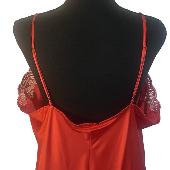 Women's Maxi Slip‎ Dress XXL Red Liquid Satin Lace Fairy Hollywood Glam - Picture 5 of 7